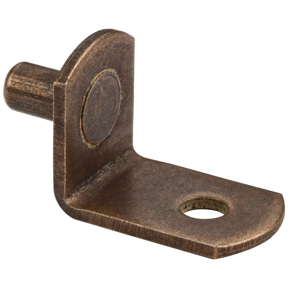5 mm Pin Angled Shelf Support with 3/4" Arm and Hole for 1/8" Fasteners - Priced and Sold by the Thousand - Antique Brass