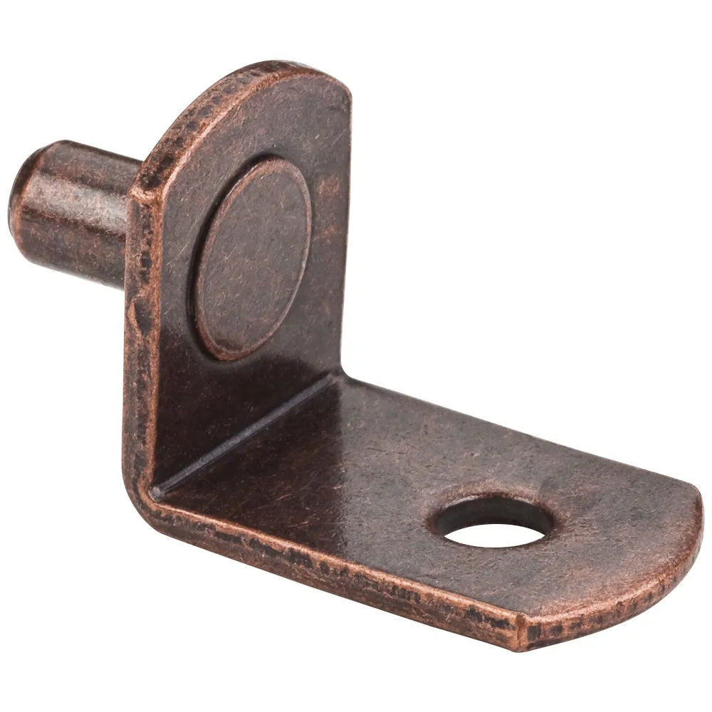 5 mm Pin Angled Shelf Support with 3/4" Arm and Hole for 1/8" Fasteners - Priced and Sold by the Thousand - Antique Copper