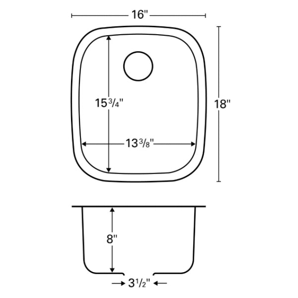 16" Seamless Undermount Stainless Steel Bar/Prep Sink