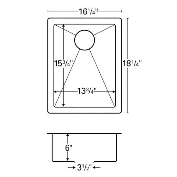 16-1/4" Seamless Undermount Stainless Steel Bar/Prep Sink