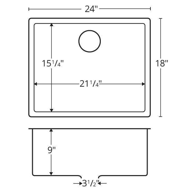 23-7/8" Seamless Undermount Single Bowl Stainless Steel Kitchen Sink