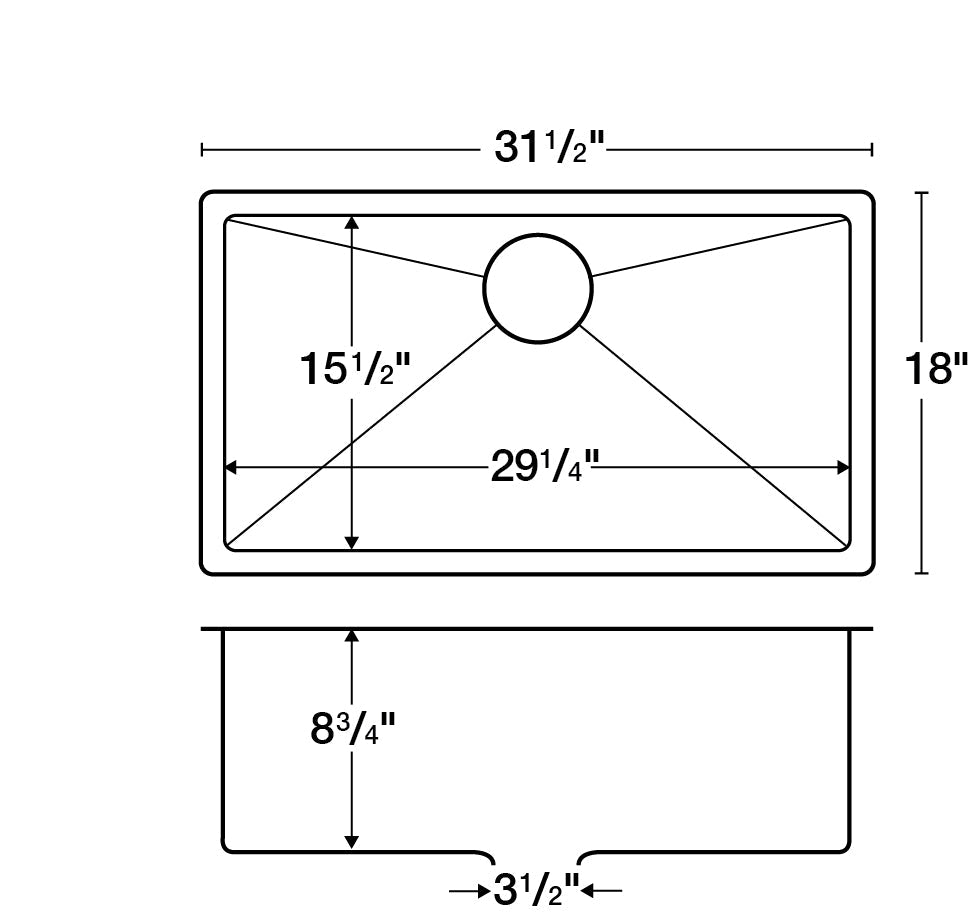31-1/2" Seamless Undermount Large Single Bowl Stainless Steel Kitchen Sink
