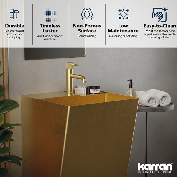 19-3/4" Pedestal Stainless Steel Bathroom Sink In Gold