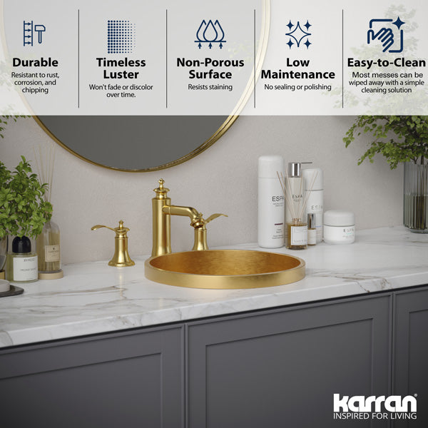 15" Top Mount Stainless Steel Bathroom Sink In Gold