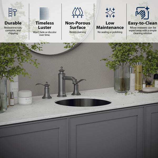 15-3/4" Undermount Stainless Steel Bathroom Sink In Gunmetal Grey