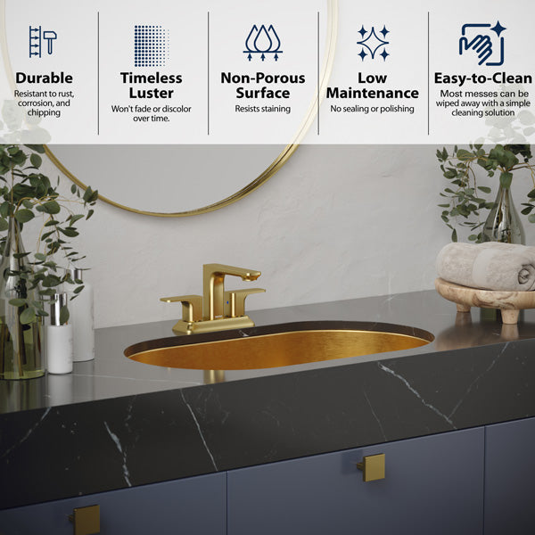 27-1/2" Undermount Stainless Steel Bathroom Sink In Gold