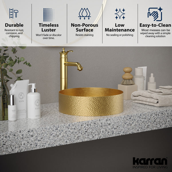 15" Vessel Stainless Steel Bathroom Sink In Gold