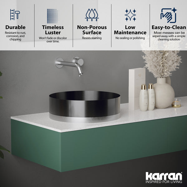 15-3/4" Vessel Stainless Steel Bathroom Sink In Gunmetal Grey & Stainless Steel