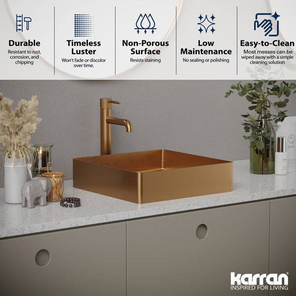 15-3/4" Vessel Stainless Steel Bathroom Sink In Brushed Copper