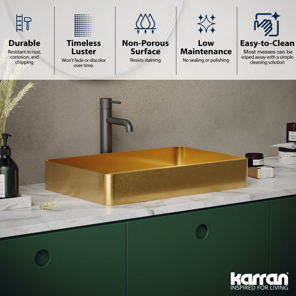 23-5/8" Vessel Stainless Steel Bathroom Sink In Gold