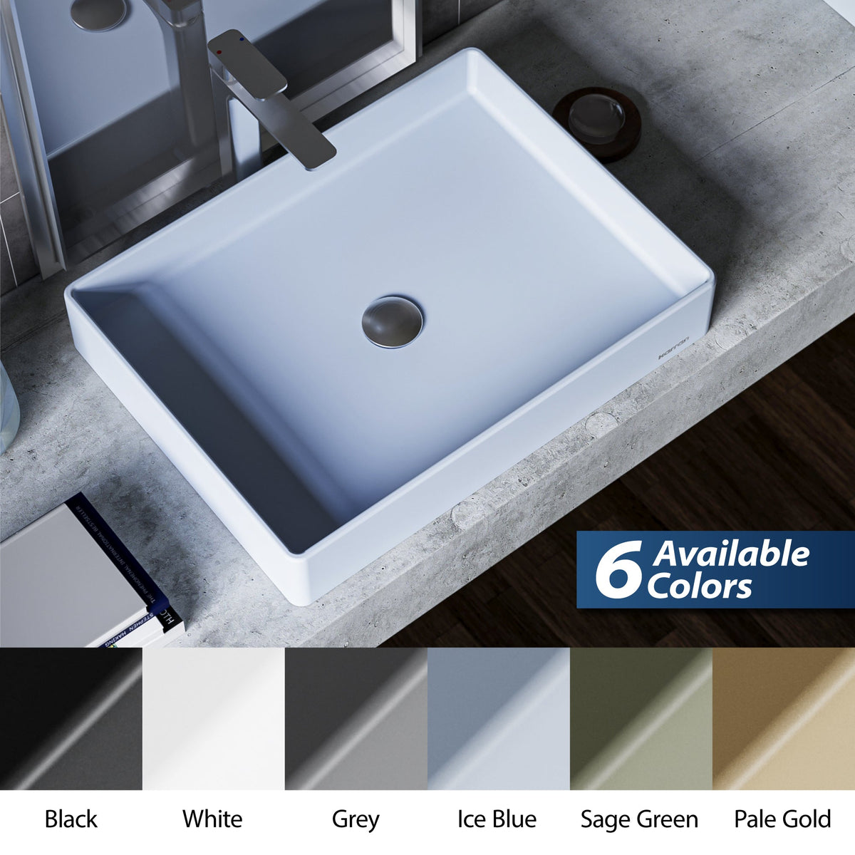 23-5/8" Vessel Quartz Composite Bathroom Sink In Ice Blue