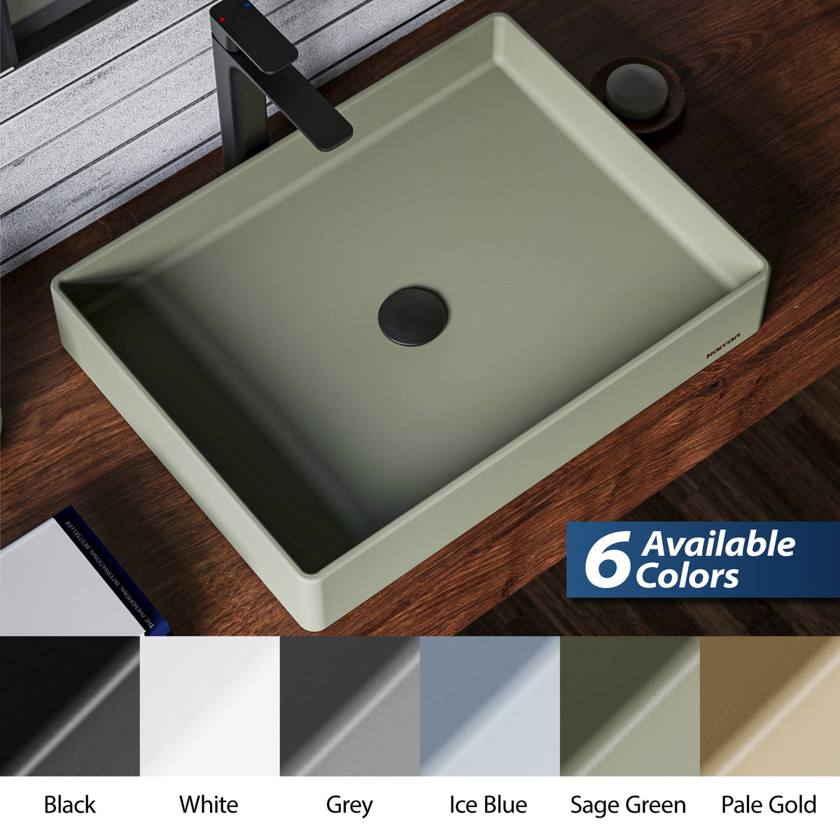 23-5/8" Vessel Quartz Composite Bathroom Sink In Sage Green