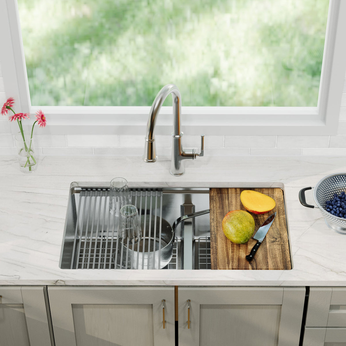 Elite 32" Undermount Workstation 16 Gauge Double Bowl Stainless Steel Kitchen Sink