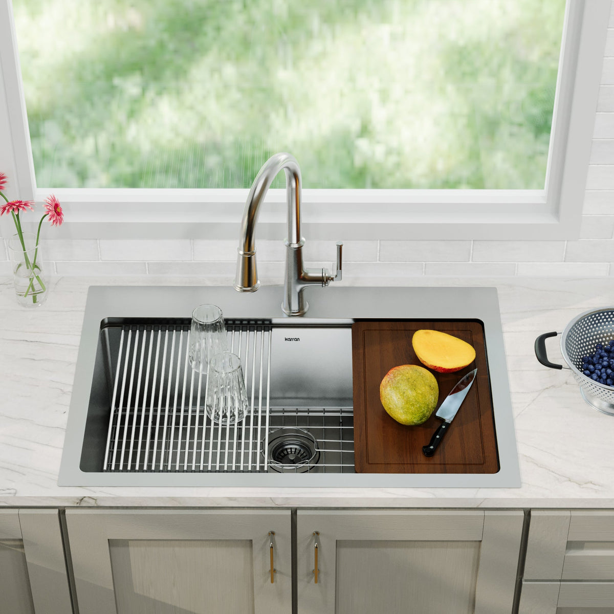 33" Top Mount Large Single Bowl Stainless Steel Workstation Kitchen Sink