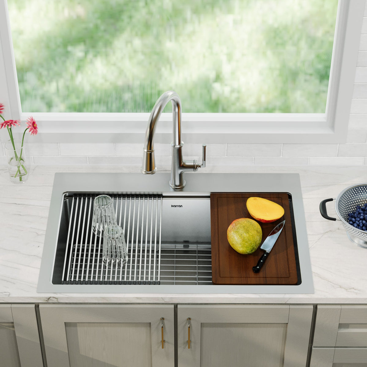 33" Top Mount Large Single Bowl Stainless Steel Workstation Kitchen Sink