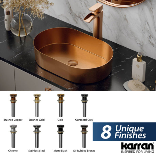 Pop-Up Bathroom Sink Drain with Overflow In Brushed Copper