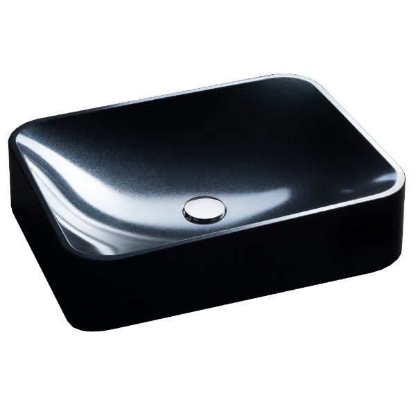 21-1/2" Vessel Quartz Composite Bathroom Sink In Black