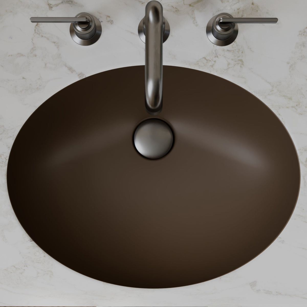 19" Seamless Undermount Quartz Composite Bathroom Sink In Brown