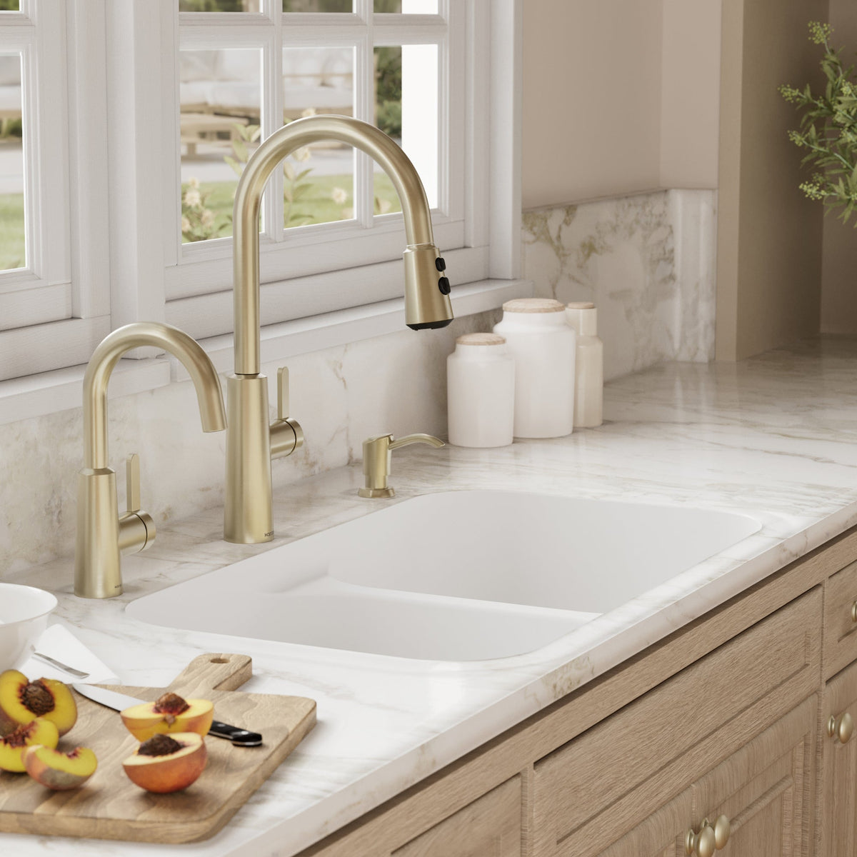 32-7/8" Seamless Undermount Doube Equal Bowl Quartz Composite Kitchen Sink In White