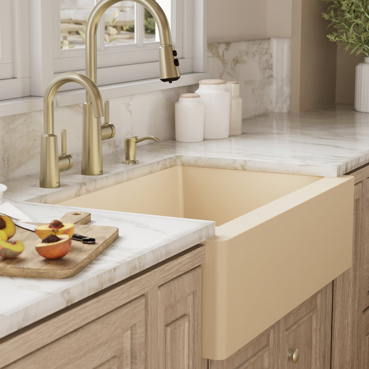 34" Farmhouse Double Equal Bowl Quartz Composite Kitchen Sink In Bisque