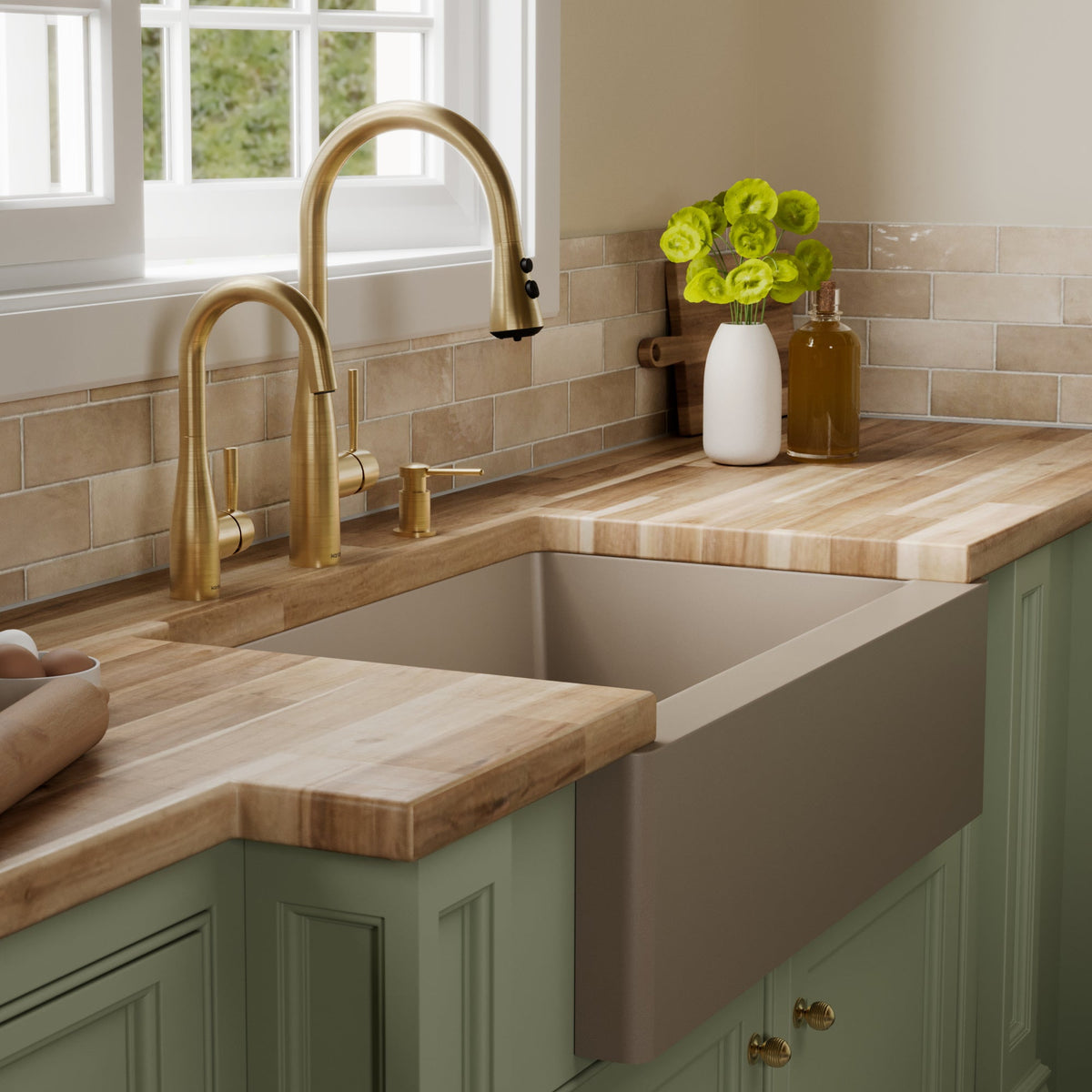 34" Farmhouse Double Equal Bowl Quartz Composite Kitchen Sink In Concrete