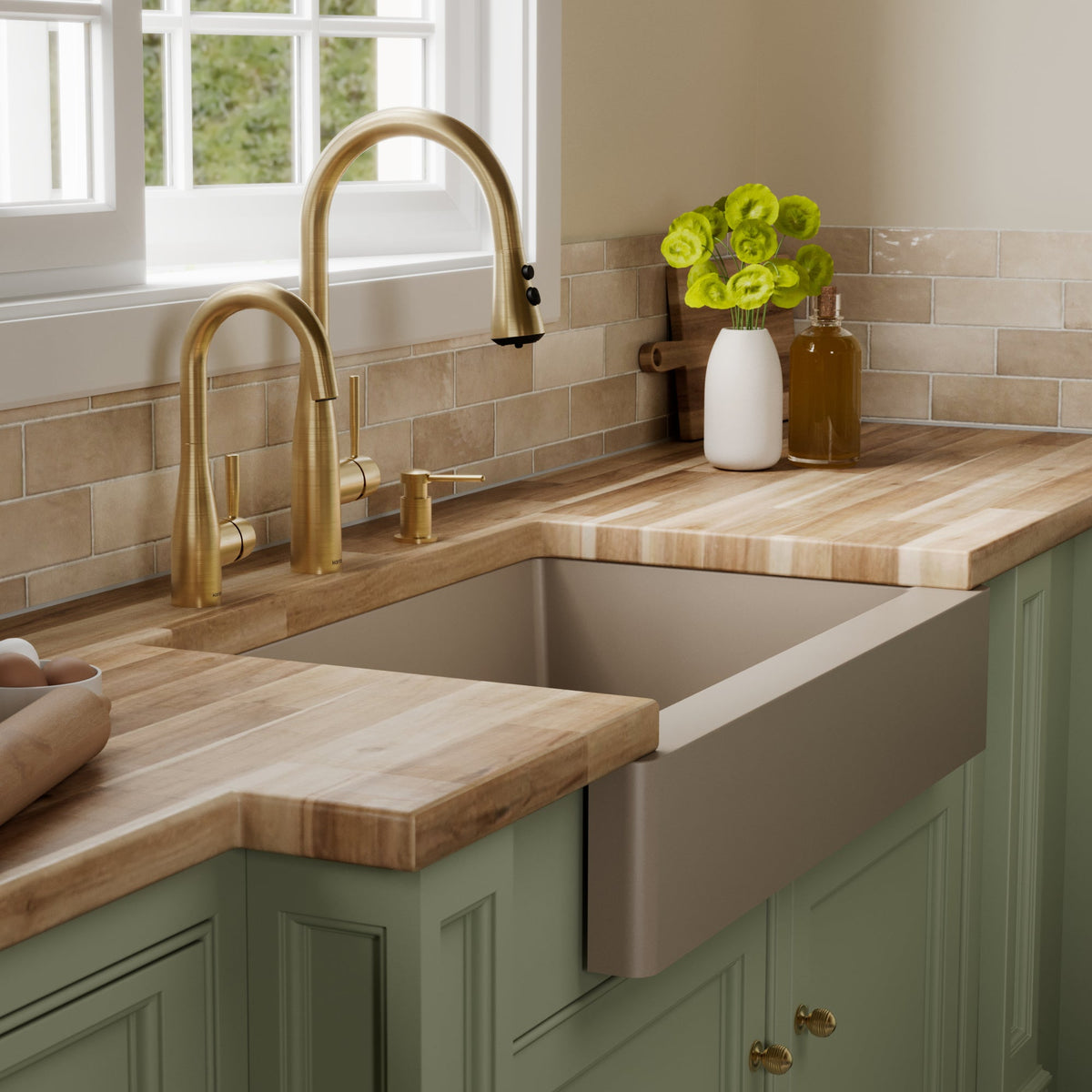 34" Retrofit Farmhouse Large Single Bowl Quartz Composite Kitchen Sink In Concrete