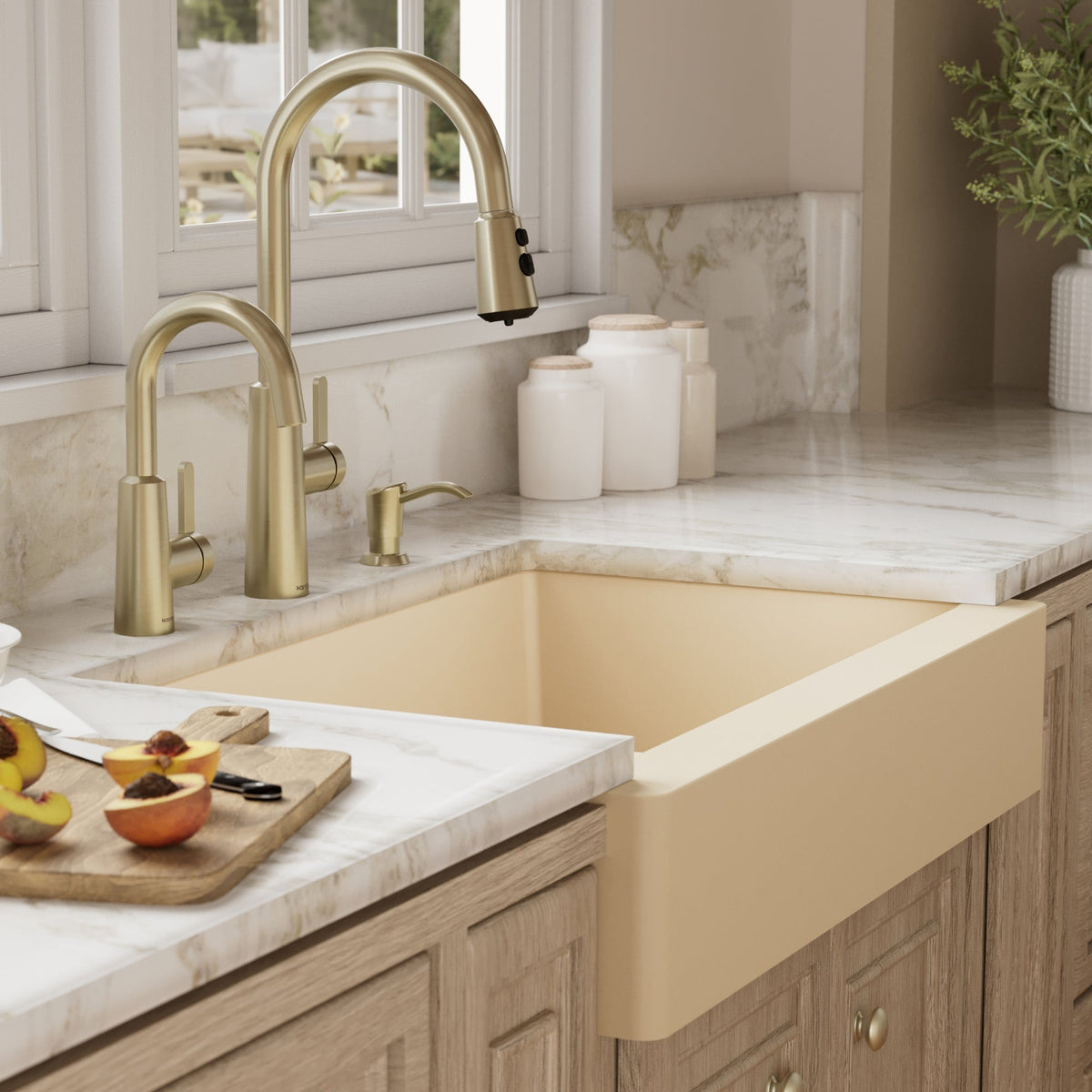 34" Retrofit Farmhouse Double Equal Bowl Quartz Composite Kitchen Sink In Bisque