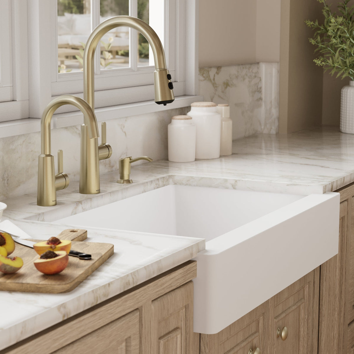 34" Retrofit Farmhouse Double Offset Bowl Quartz Composite Kitchen Sink In White