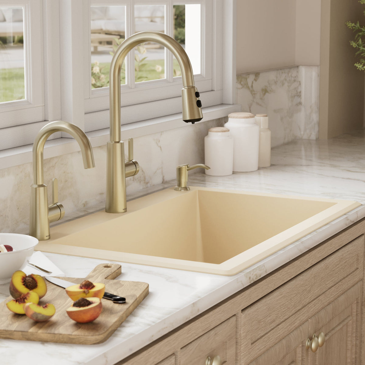 33" Top Mount Large Single Bowl Quartz Composite Kitchen Sink In Bisque
