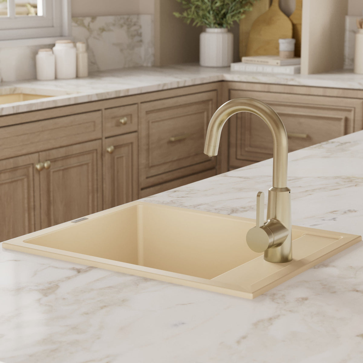 15-3/4" Top Mount Quartz Composite Bar/Prep Sink In Bisque