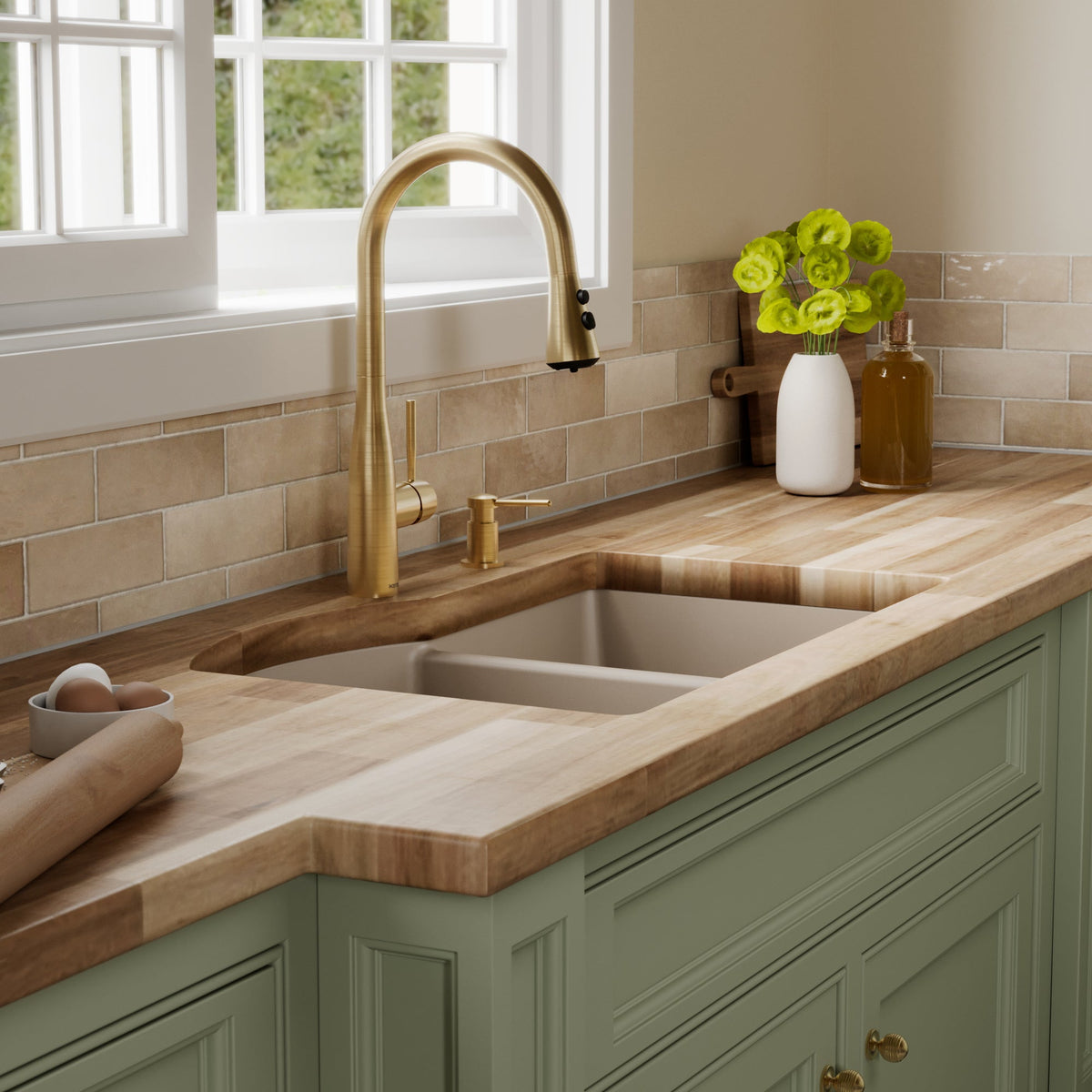 32-1/4" Undermount Double Offset Bowl Quartz Composite Kitchen Sink In Concrete