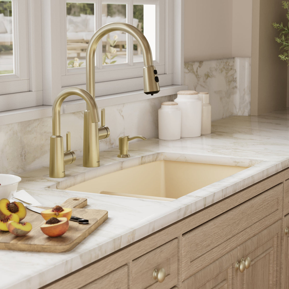 32-1/2" Undermount Double Equal Bowl Quartz Composite Kitchen Sink In Bisque