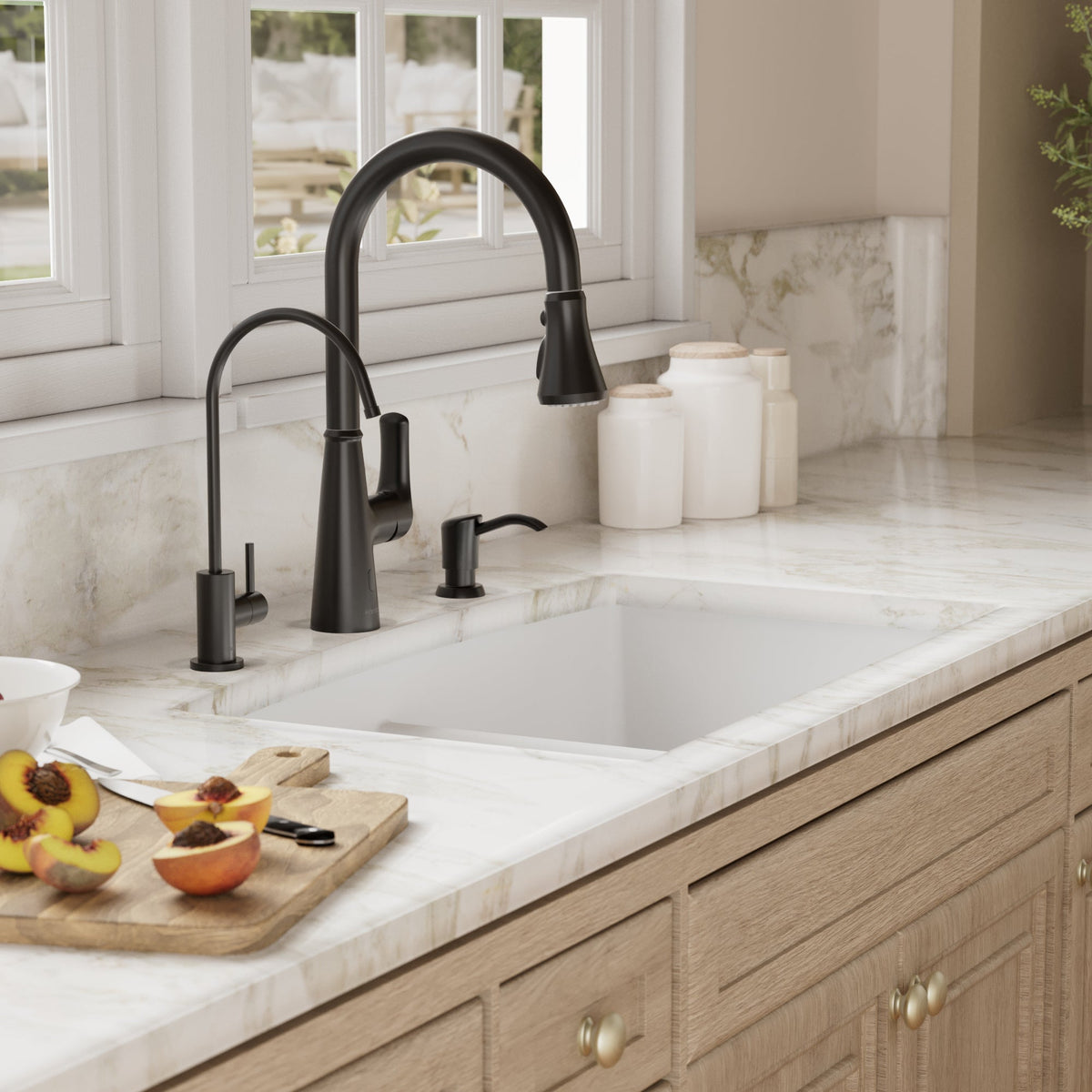 32-1/2" Undermount Double Equal Bowl Quartz Composite Kitchen Sink Kit In White