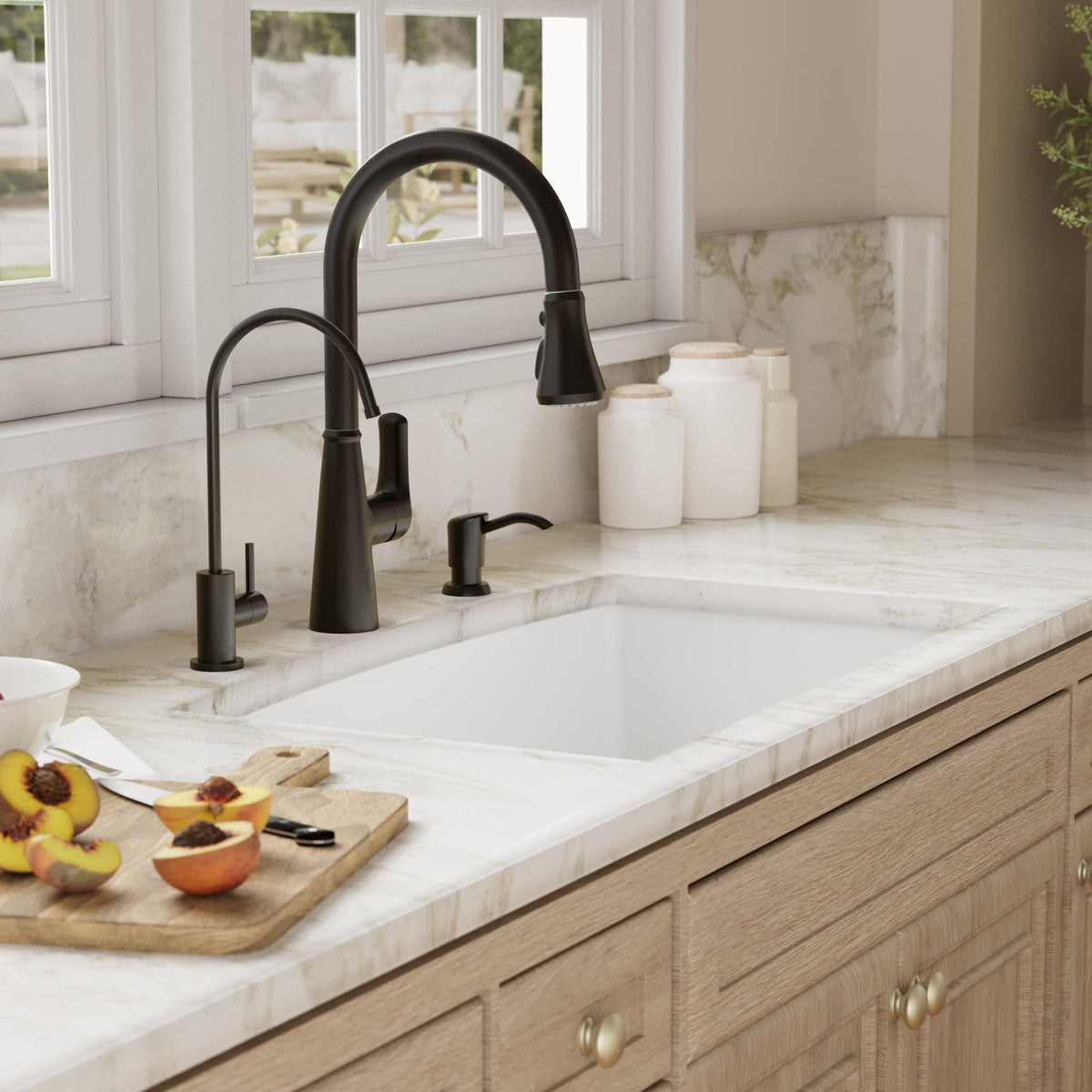 32-1/2" Undermount Large Single Bowl Quartz Composite Kitchen Sink Kit In White