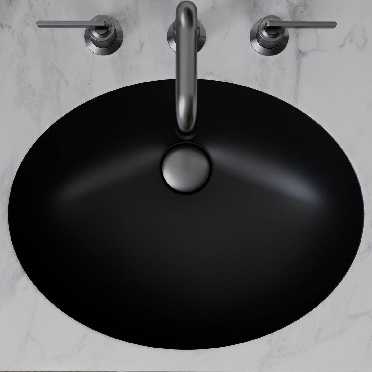 19" Seamless Undermount Quartz Composite Bathroom Sink In Black