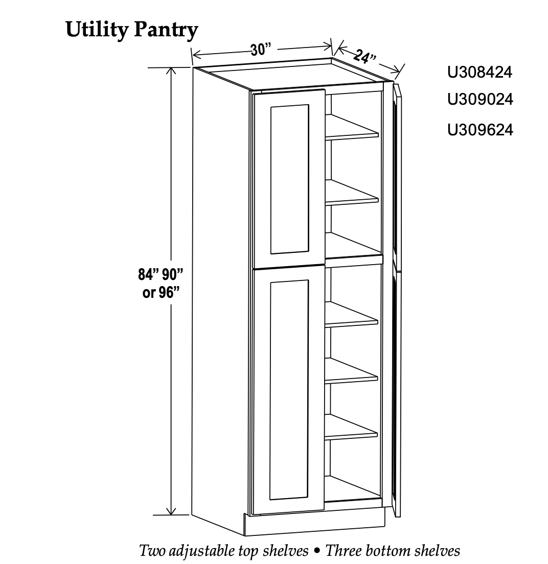 30" Wide Utility Cabinets-4 Doors - Charleston White