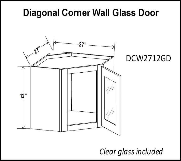 27" Width Wall Diagonal Glass Door Cabinets - Shaker Gray