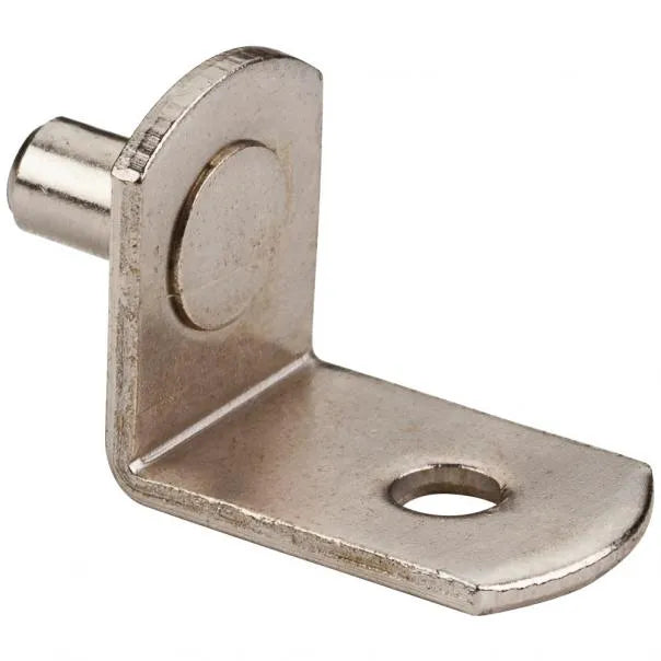 5 mm Pin Angled Shelf Support with 3/4" Arm and Hole for 1/8" Fasteners - Priced and Sold by the Thousand - Bright Nickel