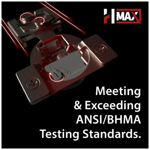 HR MAX™ 110° 15 mm Crank Cam Adjustable Heavy Duty Adjustable Soft-close Hinge with Press-in 8 mm Dowels