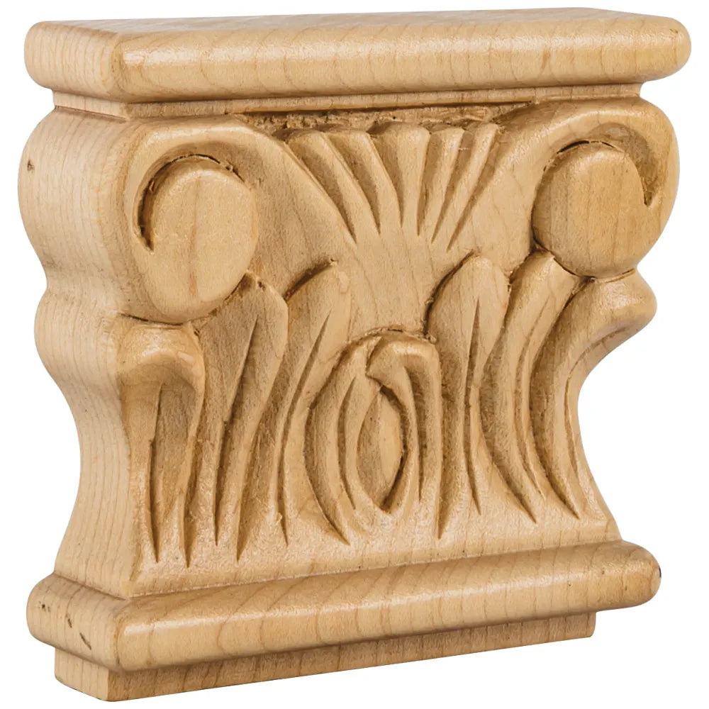 3-7/8" W x 1" D x 3-1/2" H Rubberwood Acanthus Capital