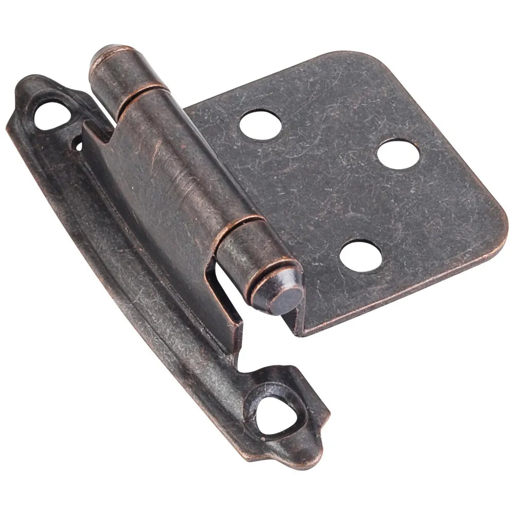 Decorative Self-closing Overlay Hinge, Face Frame Mount - Dark Brushed Antique Copper