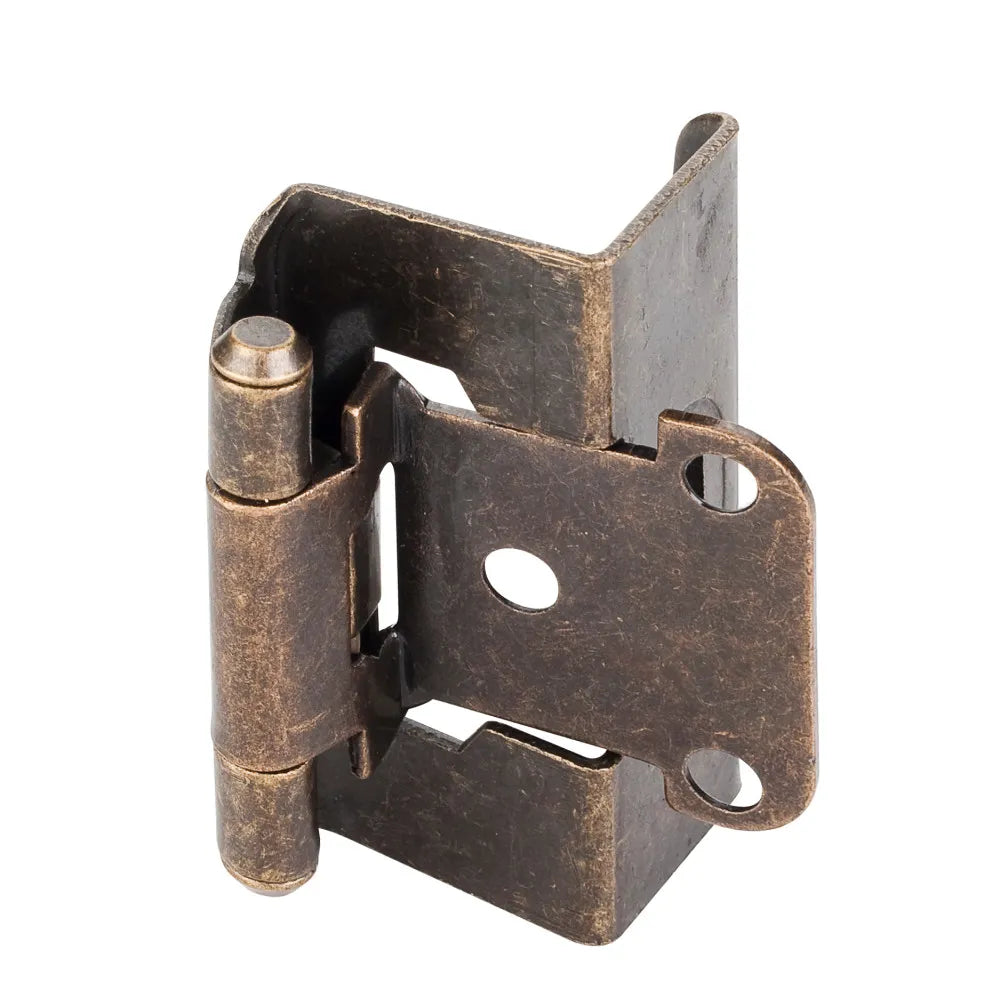 1/2" Overlay, 3/4" Frame Full Wrap Self Closing Hinge Without Screws - 3 Hole Door Mount - Antique Brass
