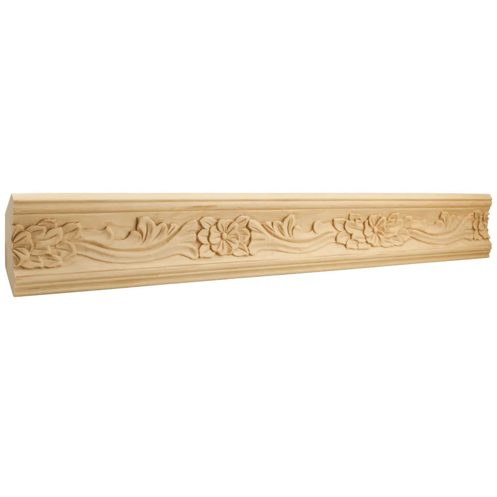 1" D x 3-3/4" H Cherry Botanical Hand Carved Crown Moulding