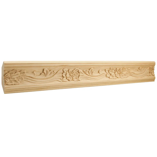 1" D x 3-3/4" H Maple Botanical Hand Carved Crown Moulding