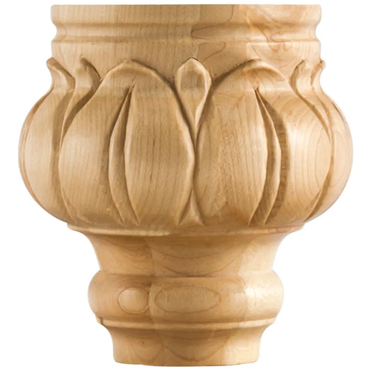 4-1/2" W x 4-1/2" D x 4-1/2" H Rubberwood Carved Leaf Bun Foot