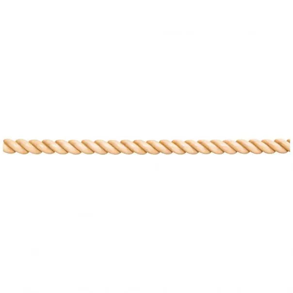3/16" D x 3/8" H Hard Maple Tight Twist Half Round Rope Moulding