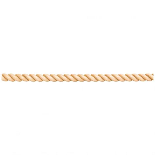 3/16" D x 3/8" H Alder Tight Twist Half Round Rope Moulding