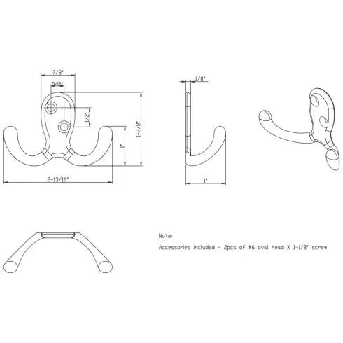 1-7/8" Polished Chrome Heavy Duty Double Prong Wall Mounted Hook