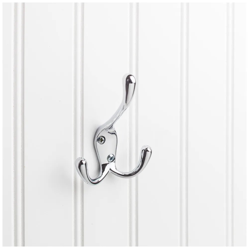 4" Polished Chrome Large Triple Prong Wall Mounted Hook