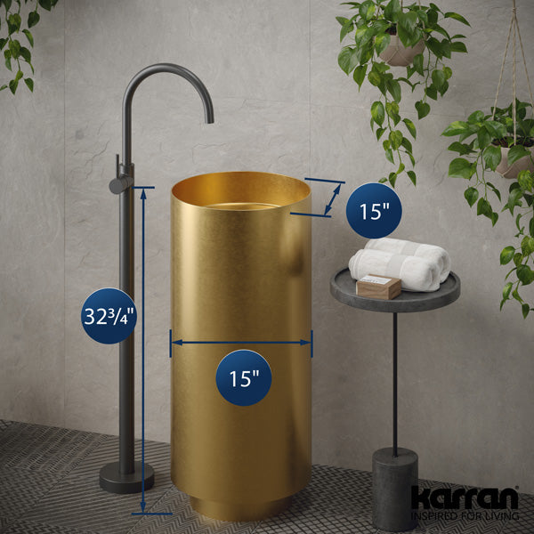 15" Pedestal Stainless Steel Bathroom Sink In Gold